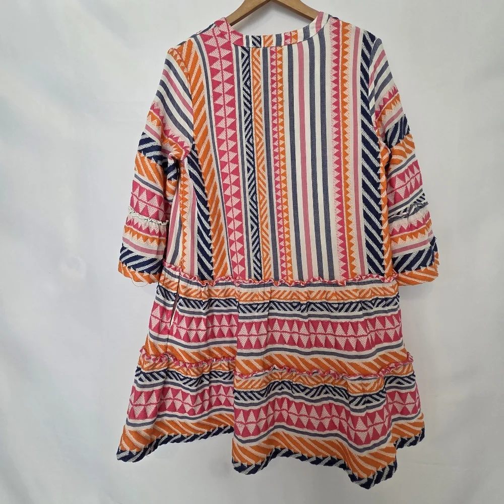 Boho Chic Woven Ruffle Sleeve Trapeze Ella Tunic Mini Dress Large - Picture 5 of 14